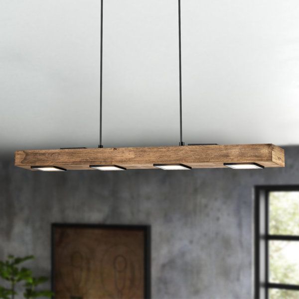 Tallapoosa 6 Light Kitchen Island Modern Linear LED Pendant with Wood Accents